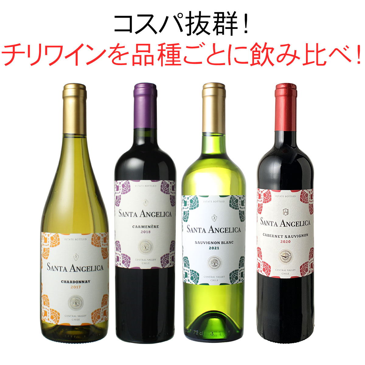 【送料無料】ワインセット チリ ワイン 品種 飲み比べ 4本 セット 第1 ...